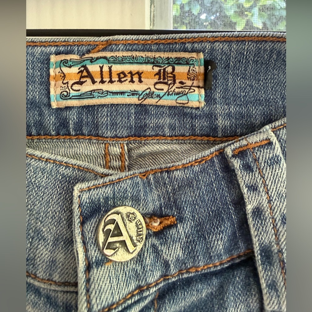 Vintage Y2K Allen B. By Allen Schwartz Watercolor Koi Fish Low Rise Flare Jeans - Picture 6 of 15